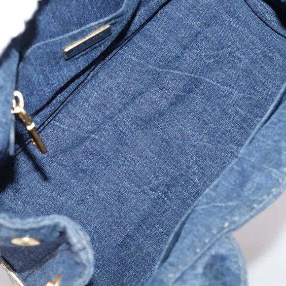 PRADA Canapa PM Hand Bag Denim Blue Gold Auth am7316V - Picture 10 of 15